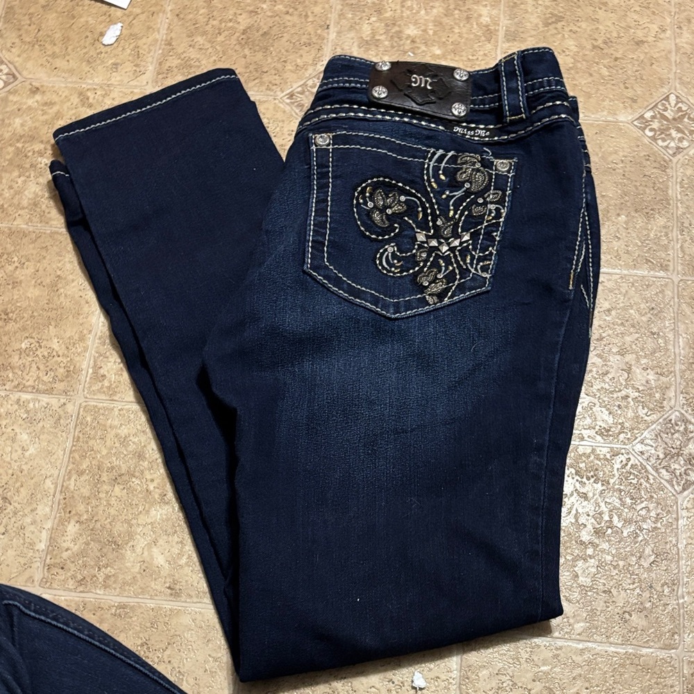 Miss Me Dark Blue Boot Cut Jeans with Embellished Pockets